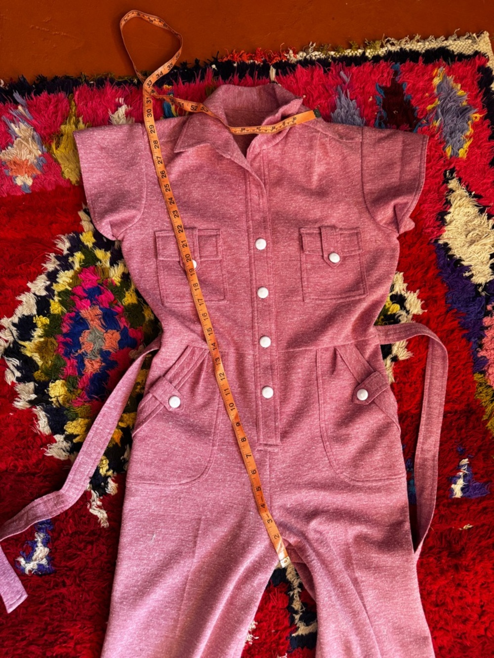 70s Vintage Dusty Rose Jumpsuit Sz M - Picture 10 of 10
